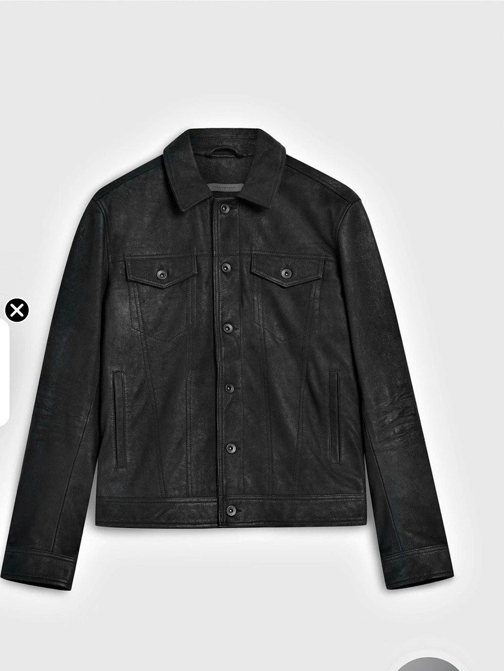 john varvatos Terrance Trucker Jacket Leather Shirt Jacket Black Size 50 NWT
